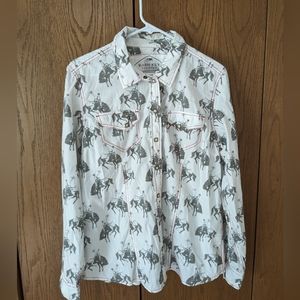 Barn Fly Trading Co. Women's Novelty Print Western Pearl Snap Shirt XL